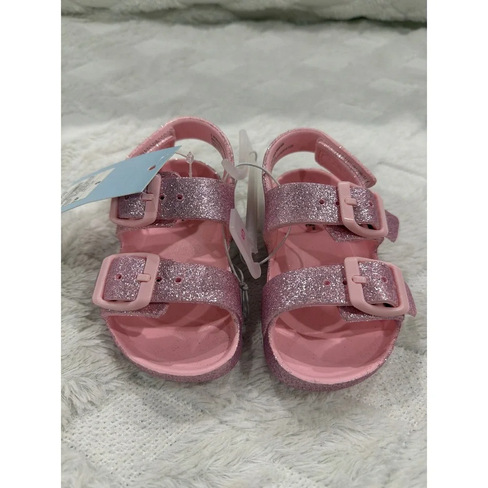 Cat & Jack Toddler Girls Pink Glitter Double Strap Buckle Sandals Size 5 NWT